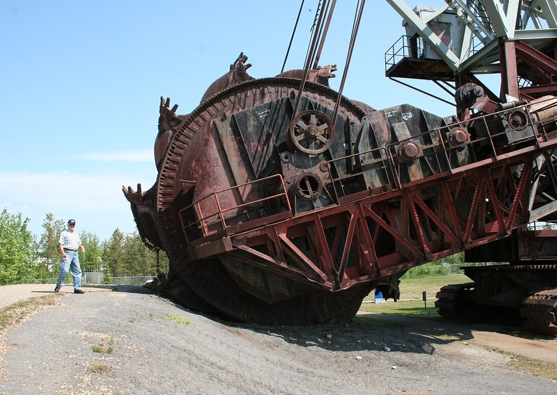 Large industrial mining equipment at the Oil Sands Discovery Centre